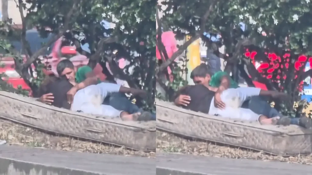 Acostados sobre un viejo colchón, felices y apasionados, así fueron captados dos hondureños mientras se demostraban su amor a plena luz del día y frente a los transeúntes.